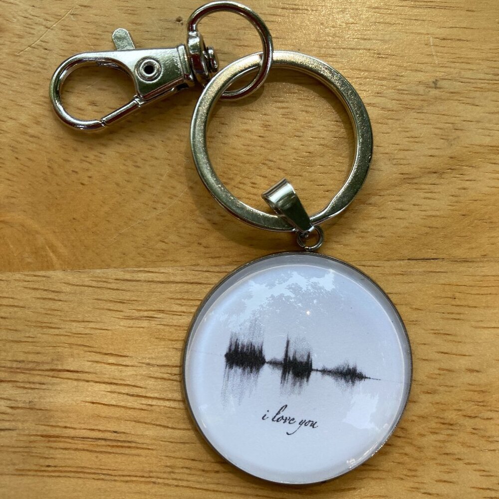 NEW I Love You Soundwave Steel Keychain 1.18in Black White Modern Minimalist